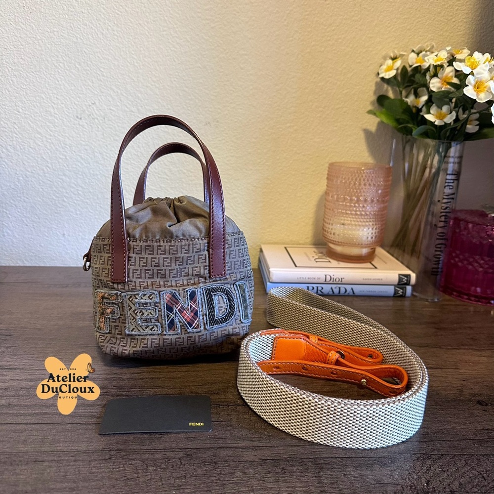 Vintage 2012 Authentic Fendi Mini Shopper Nylon mini Wristlet zucchino Pouch